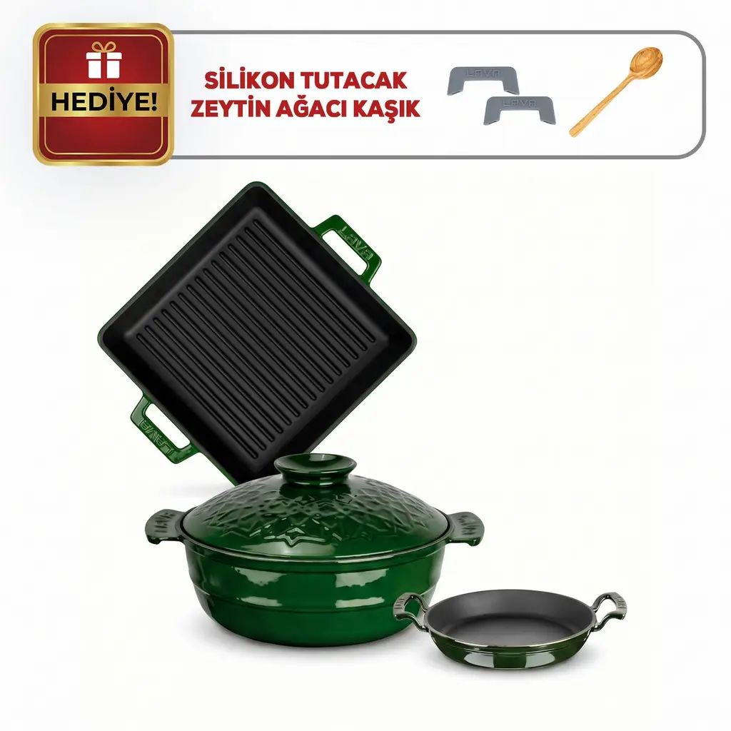 LAVA Anatolia Cast Iron Casserole Set of 3 - Green
