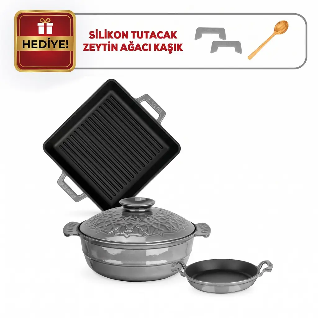 LAVA Anatolia Cast Iron Casserole Set of 3 - Grey