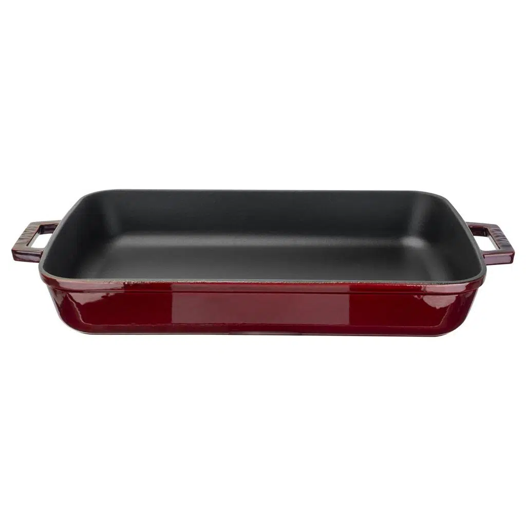 Lava Döküm Dikdörtgen Rosto ve Fırın Tepsisi Döküm Demir Yekpare Çift Kulplu Premium Serisi Ölçü 26x40cm. - Kırmızı