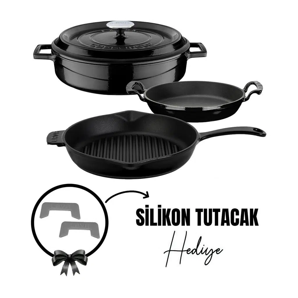 Lava Döküm Çeyiz Seti - Dayanıklı ve Uzun Ömürlü Mutfak Seti - Siyah