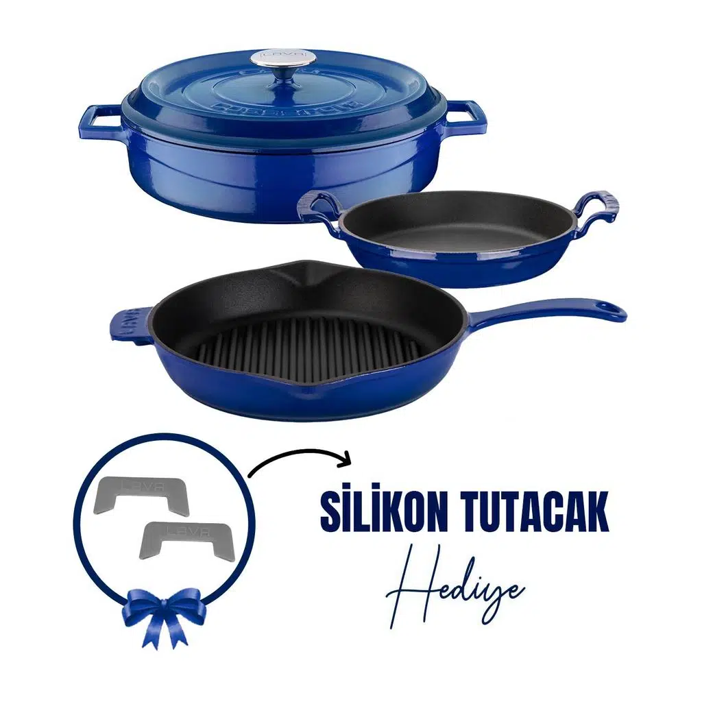Lava Döküm Çeyiz Seti - Dayanıklı ve Uzun Ömürlü Mutfak Seti - Mavi