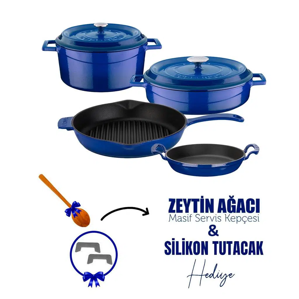 Lava Döküm Çeyiz Seti - Mutfakta Uzun Yıllar Güvenle Kullanım - Mavi