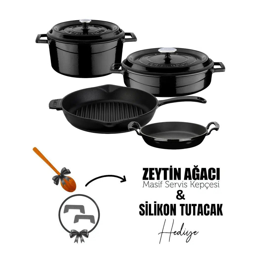 Lava Döküm Çeyiz Seti - Mutfakta Uzun Yıllar Güvenle Kullanım - Siyah