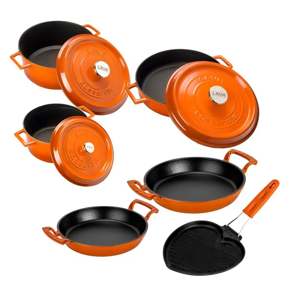 Lava Döküm Çeyiz Seti - Sağlıklı ve Uzun Ömürlü Mutfak Seti - Turuncu