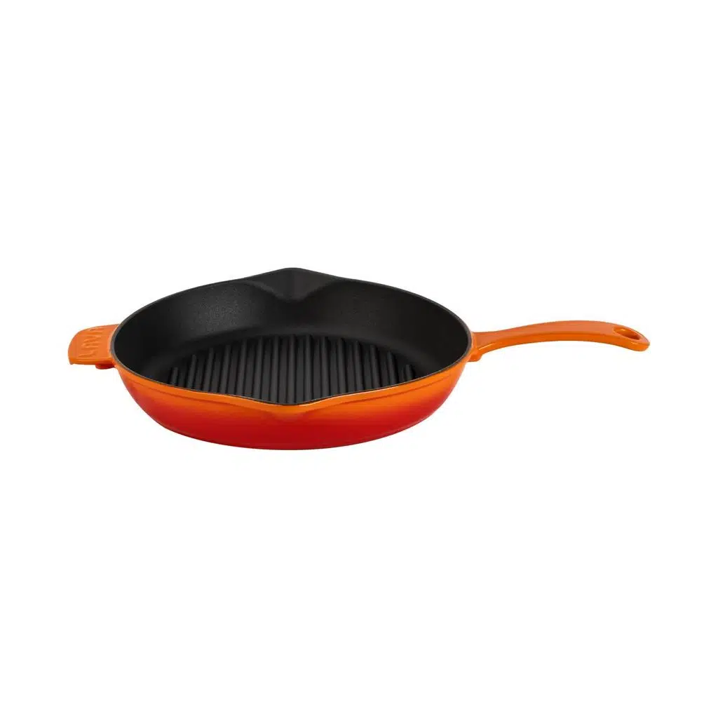 Lava Cast Iron Round Grill Pan. Long-Stem, Dia. Ø 28cm. - Orange